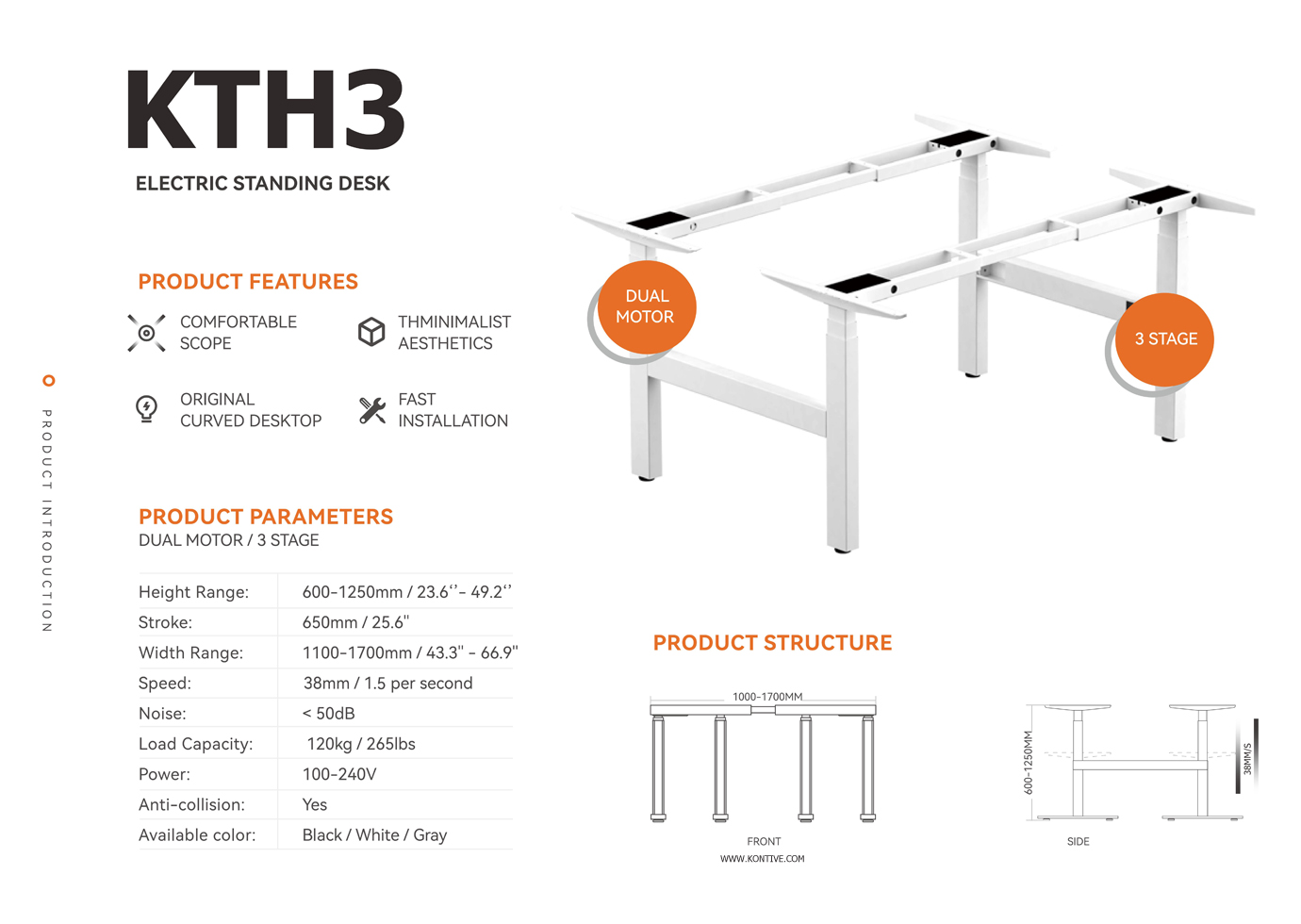 Four Motor 3 Stage Electric Standing Desk / 4 Legs Frame Specification